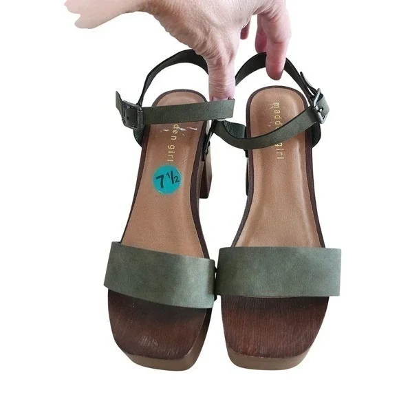 Madden Girl G Dean Platform Wood Block Heel Sandals Olive Green Size 7.5 - Picture 3 of 11